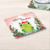 かわいい赤メリークリスマスカエルSantaクリスマスパーティー ペーパーコースター (アングル)