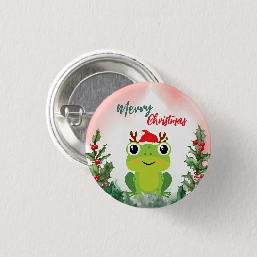 かわいい赤メリークリスマスカエルSantaクリスマスパーティー 缶バッジ (正面&裏面)