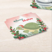 かわいい赤メリークリスマスタートルサンタクリスマスパーティー ペーパーコースター (アングル)