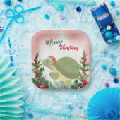 かわいい赤メリークリスマスタートルサンタクリスマスパーティー ペーパープレート (パーティー)