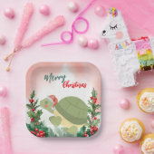 かわいい赤メリークリスマスタートルサンタクリスマスパーティー ペーパープレート (パーティー)