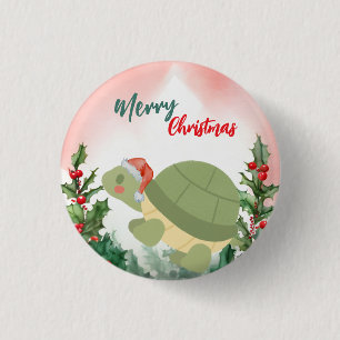 かわいい赤メリークリスマスタートルサンタクリスマスパーティー 缶バッジ