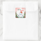 かわいい赤メリークリスマスバードサンタクリスマスパーティー スクエアシール (バッグ)