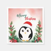 かわいい赤メリークリスマスペンギンサンタクリスマスパーティー スタンダードカクテルナプキン (正面)