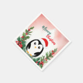 かわいい赤メリークリスマスペンギンサンタクリスマスパーティー スタンダードカクテルナプキン (角)