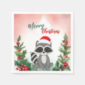 かわいい赤メリークリスマスラクーンサンタクリスマスパーティー スタンダードカクテルナプキン (正面)