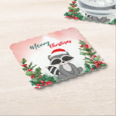 かわいい赤メリークリスマスラクーンサンタクリスマスパーティー ペーパーコースター (アングル)