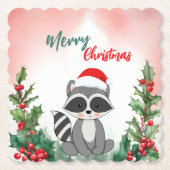 かわいい赤メリークリスマスラクーンサンタクリスマスパーティー ペーパーコースター (正面)