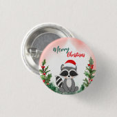 かわいい赤メリークリスマスラクーンサンタクリスマスパーティー 缶バッジ (正面&裏面)