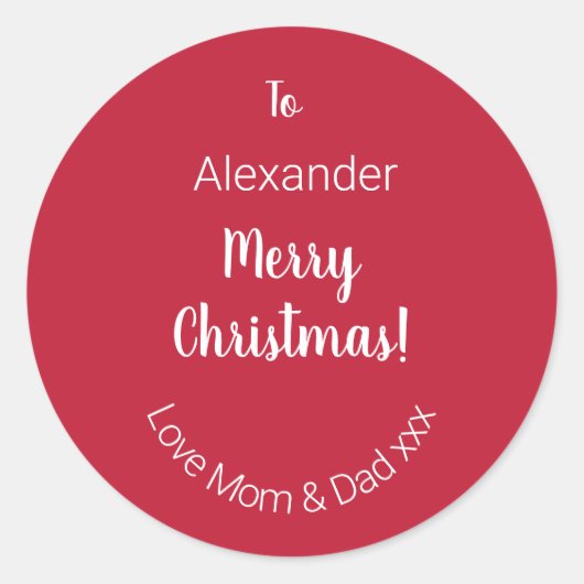 かわいい赤メリークリスマス母とパパギフトラベル ラウンドシール (正面)