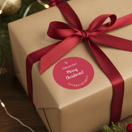 かわいい赤メリークリスマス母とパパギフトラベル ラウンドシール