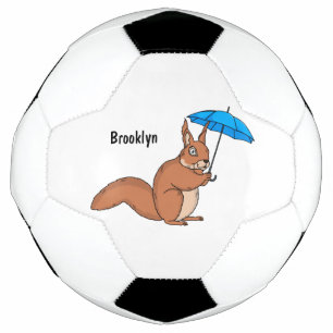 かわいい赤リスと傘漫画 サッカーボール