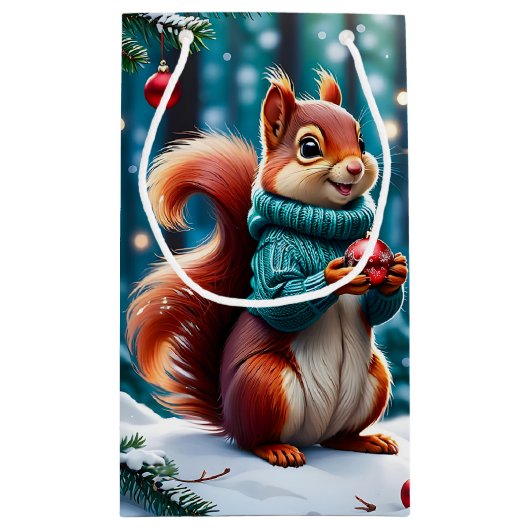 かわいい赤リスのセーターのクリスマス抱き枕 スモールペーパーバッグ (裏面)