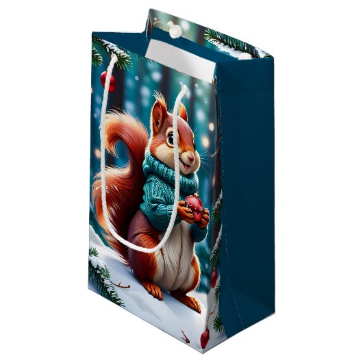 かわいい赤リスのセーターのクリスマス抱き枕 スモールペーパーバッグ (正面アングル)