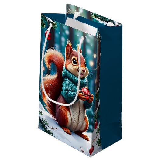 かわいい赤リスのセーターのクリスマス抱き枕 スモールペーパーバッグ (裏面アングル)