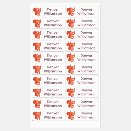 かわいい赤リスの幸せな漫画パーソナライズされた ラベル (シート)