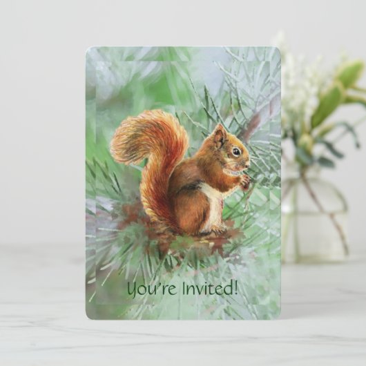 かわいい赤リスカスタムリージエイドバースデーパーティー招待状 招待状 (スタンド正面)