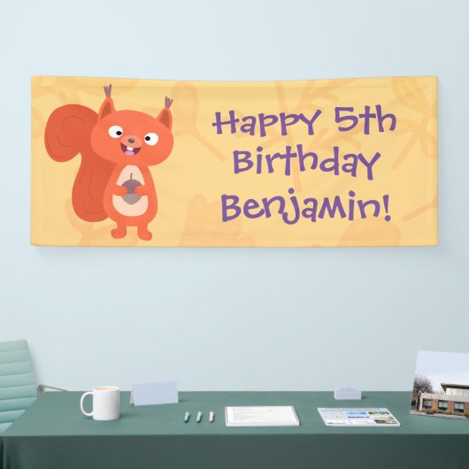 かわいい赤リスパーソナライズされたマンガの誕生日 横断幕 (トレードショー)