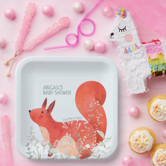 かわいい赤リス野草の男の子の赤ちゃんシャワー ペーパープレート (パーティー)