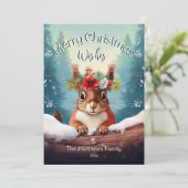 かわいい赤リス雪の森メリークリスマス シーズンカード (スタンド正面)