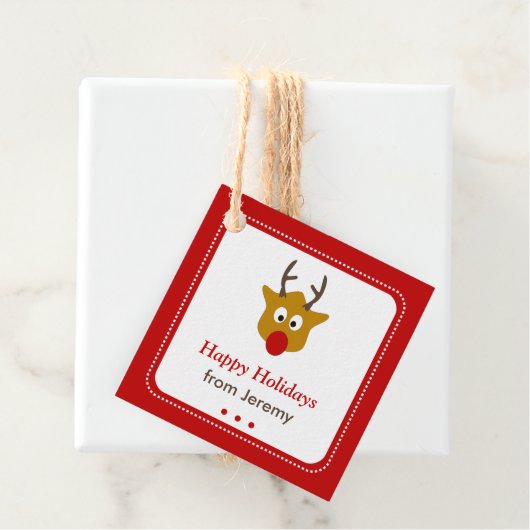 かわいい赤ルドルフのトナカイのクリスマスプレゼント フェイバータグ (インサイチュ)