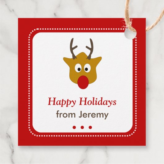 かわいい赤ルドルフのトナカイのクリスマスプレゼント フェイバータグ (裏面)