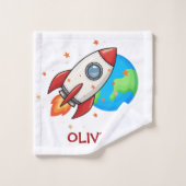 かわいい赤ロケット宇宙 ウォッシュタオル (ウォッシュタオル)