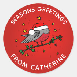 かわいい赤ロビンバードクリスマス ラウンドシール