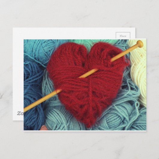 かわいい赤毛のハートと編み物針葉書 ポストカード (正面/裏面)