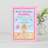 かわいい赤毛のバレリーナの子供の誕生日 招待状 (スタンド正面)