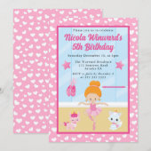 かわいい赤毛のバレリーナの子供の誕生日 招待状 (正面/裏面)