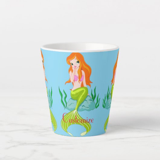 かわいい赤毛の人魚サンダー_コーブ カフェラテマグ (正面)