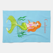 かわいい赤毛の人魚サンダー_コーブ キッチンタオル (横)