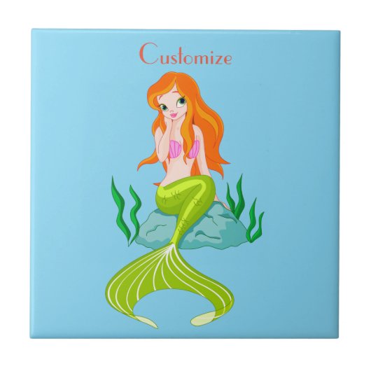 かわいい赤毛の人魚サンダー_コーブ タイル (正面)
