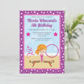 かわいい赤毛の女の子体操選手 キッズ誕生日 招待状 (スタンド正面)