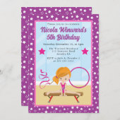 かわいい赤毛の女の子体操選手 キッズ誕生日 招待状 (正面/裏面)