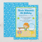 かわいい赤毛の女の子体操選手 キッズ誕生日 招待状 (正面/裏面)