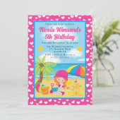 かわいい赤毛の少女ビーチ子供の誕生日 招待状 (スタンド正面)