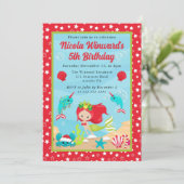 かわいい赤毛クリスマスマーメイド子供の誕生日 招待状 (スタンド正面)