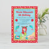 かわいい赤毛クリスマスマーメイド子供の誕生日 招待状 (スタンド正面)