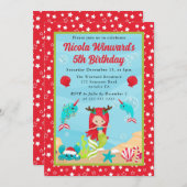 かわいい赤毛クリスマスマーメイド子供の誕生日 招待状 (正面/裏面)