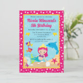 かわいい赤毛マーメイド子供の誕生日 招待状 (スタンド正面)