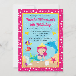 かわいい赤毛マーメイド子供の誕生日 招待状