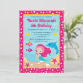 かわいい赤毛マーメイド子供の誕生日 招待状 (スタンド正面)