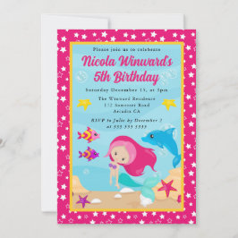 かわいい赤毛マーメイド子供の誕生日 招待状