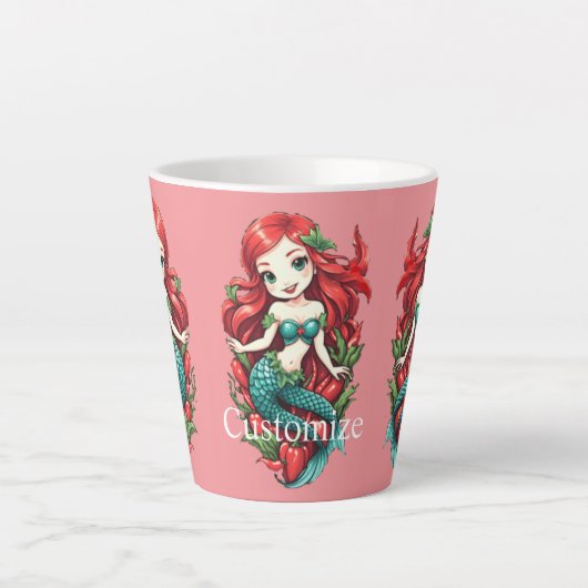 かわいい赤毛2尾マーメイドサンダー_コーブ カフェラテマグ (正面)