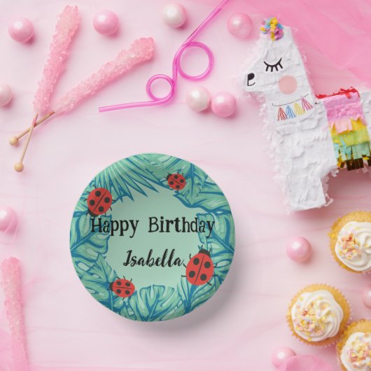 かわいい赤水玉模様ラディバグジャングル離れ誕生日 ペーパーボウル (パーティー)