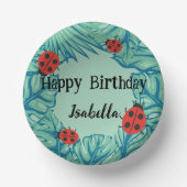 かわいい赤水玉模様ラディバグジャングル離れ誕生日 ペーパーボウル (正面)