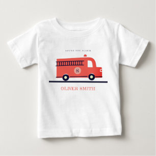 『かわいい赤海軍消防車エンジン・モノグラム・ボーイズ』 ベビーTシャツ