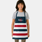かわいい赤白青ストライプズモノグラムキッズ エプロン (インサイチュ)